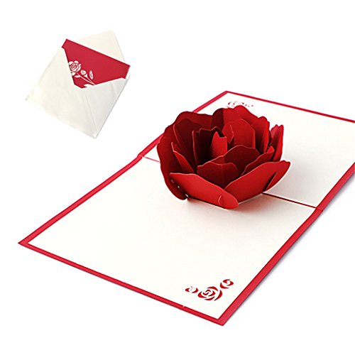 Vdaxvme 3D Grußkarten Rose Karte mit Umschlägen für Ehefrau, Mutter, Tochter, Freundinnen, Jahrestag, Valentinstag, Hochzeit von Vdaxvme