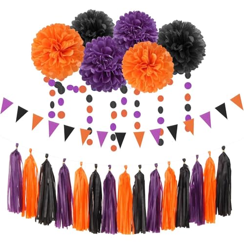 Vdaxvme Mehrfarbige Seidenpapier-Pompons mit Quasten, elegante Aufhängung für Halloween-Partys und Heimdekoration, Partyzubehör von Vdaxvme