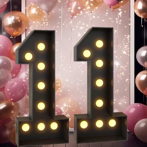 Vdhfgso 3 ft Marquee-Leuchtzahlen 1 Marquee-Zahlen for den 1., 11., Geburtstag, Jubiläumsparty-Dekor, Mosaikzahlen for Luftballons, Nummer 21, vorgeschnittenes Schaumstoffplatten-Set(Number 11,2.3FT) von Vdhfgso