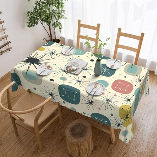 VducK Atomic Stars Pattern Print Tischdecke, wasserabweisend, abwischbar, rechteckige Tischdecke für Esstisch für Küche, Abendessen, Picknick, Outdoor, Party, 137 x 183 cm von VducK