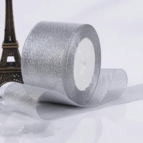 22 Meter Rolle Gold Silber Glitzer Satinband Basteln Hochzeit Deko DIY Organza Zwiebeln Bänder Schleifenzubehör-Zwiebel Silber 5 cm von VeGiq