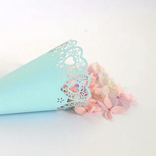 50/100 Stück Hochzeitskegel für Blütenblätter, Konfetti, weiße Laser-Hohlpapierkegel für trockene Blumen, Hochzeit, Party, Gastgeschenke, Konfetti-Wurf, hohl, blau, 50 Stück von VeGiq