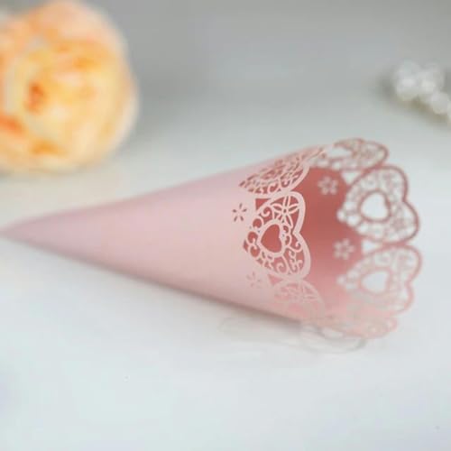 50/100 Stück Hochzeitskegel für Blütenblätter, Konfetti, weiße Laser-Hohlpapierkegel für trockene Blumen, Hochzeit, Party, Gastgeschenke, Konfetti-Wurf, hohl, rosa, 100 Stück von VeGiq