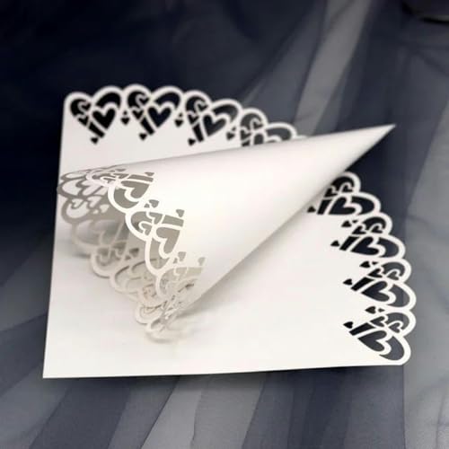 50/100 Stück Hochzeitskegel für Blütenblätter, Konfetti, weiße Laser-Hohlpapierkegel für trockene Blumen, Hochzeit, Party, Gastgeschenke, Konfetti-Wurf, hohles Herz, 100 Stück von VeGiq