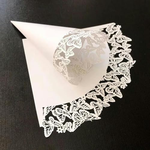 50/100 Stück Hochzeitskegel für Blütenblätter, Konfetti, weiße Laser-Hohlpapierkegel für trockene Blumen, Hochzeitsfeier, Gastgeschenke, Konfetti-Wurf, hohler Schmetterling, 100 Stück von VeGiq