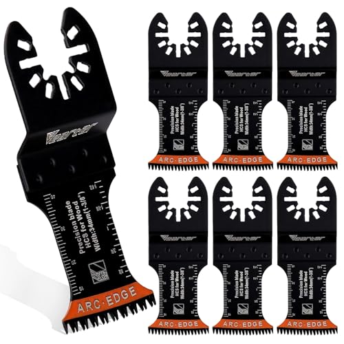 Vearter 34mm Multitool Sägeblätter 7Tlg/Set, HCS Oszillationswerkzeug Japanische Zähne Bogenkante, Multitool Zubehör Werkzeug für Weiches & Hartes Holz, Kunststoff, Trockenbau, Gipskarton von Vearter