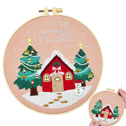 Veasbuu Christmas Embroidery Kit, Christmas Scene Embroidery, Santa Claus Embroidery Set, Elk Pattern Needlepoint Kit, Beginner Embroidery Set, Holiday Home Decor Kit, Complete Embroidery Supplies, von Veasbuu