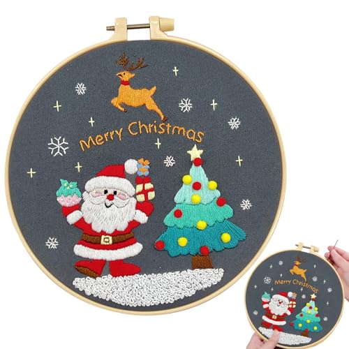 Veasbuu Christmas Embroidery Kit, Christmas Scene Embroidery, Santa Claus Embroidery Set, Elk Pattern Needlepoint Kit, Beginner Embroidery Set, Holiday Home Decor Kit, Complete Embroidery Supplies, von Veasbuu