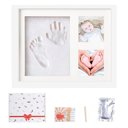 Vebetter Handabdruck Bilderrahmen, Handabdruck und Fußabdruck Set für Baby, Holz Bilderrahmen, Gipsabdruck Baby Hand und Fuß für Neugeborene, Perfekte Geschenk Set für Geburt, Taufe,Baby Party,Mutter von Vebetter