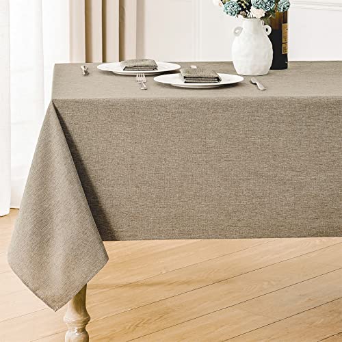 Veblandy Rechteckige Tischdecke, Leinenstruktur, wasserdicht und schmutzabweisend, knitterfrei, dekorativer Stoff, Bauernhaus-Tischdecke für Essen/Party/Buffet/Hochzeit, 132 x 178 cm, Mokka von Veblandy