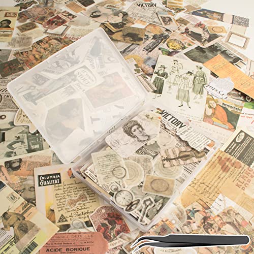 200 Stück Vintage Scrapbook Aufkleber, ästhetisches Junk Journal Stamping Supplies Kit, Scrapbooking Ephemera Washi Papier für Bullet Journaling Planer Tagebuch Collage von Vecbain