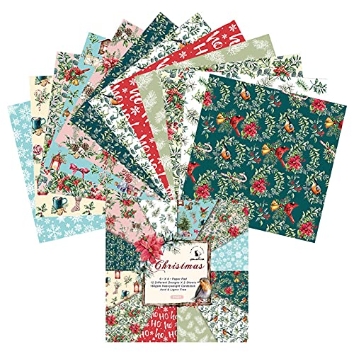 Vecksoy 24pcs Weihnachten Scrapbooking Papier Vintage Bastelpapier 12 Stile Dekopapier Mit Verschiedene Muster Kraftpapier Scrapbook Zubehör Für Scrapbook Fotoalbens Kalenders DIY Handwerk Usw von Vecksoy