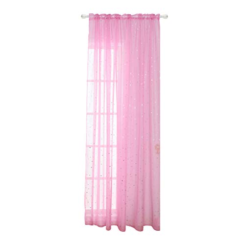 Veemoon 1 Panel Rosa Sheer Vorhänge Glitter Sterne Fenster Vorhang Panel Fenster Screening für Schlafzimmer Wohnzimmer 200 cm × 100 cm von Veemoon