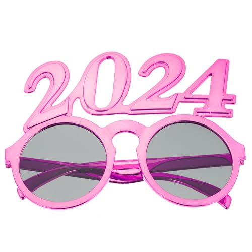 Veemoon 2024 Brille Silvesterbrille 2024 Zahlenbrille Partyzubehör 2024 Party Lustige Brille Neuheit Sonnenbrille Für Neujahrsfeier Partygeschenke Rosig von Veemoon