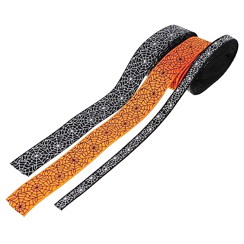 Veemoon 3 Rollen Halloween Geschenkband - Spinnennetz Druck Band Für DIY Bastelprojekte - Ideal Für Halloween Dekorationen in Schwarz Und Orange 9mm Und 25mm von Veemoon