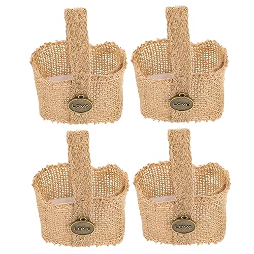 Veemoon 4 Stücke Blumenmädchen Körbchen Set – Vintage Hochzeitskorb Aus Jute Für Blumenkinder - Streukorb Und Geschenkkorb - Ideal Für Landhaus Deko Und Tischdekoration von Veemoon