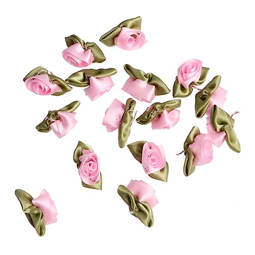 Veemoon Mini Satinband Rosenblüten Set - 1 Satz Künstliche 3 Cm Tulpenblumen Aus Stoff Mit Blättern Für DIY Hochzeitsdekoration - Bastelprojekte Und Kreative Gestaltung Rosa Farbton von Veemoon