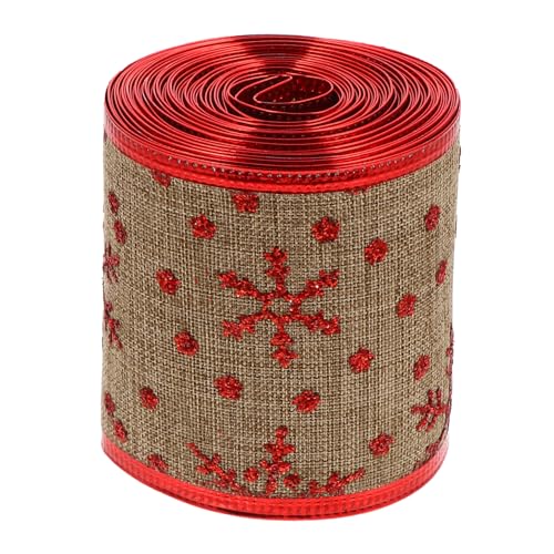 Veemoon Weihnachtsband Aus Jute 1-5 Yards - Rot Mit Schneeflocken Muster Ideales Geschenkband Für Tannengirlanden Dekoration Und DIY Projekte 6 Cm Breit Perfekt Für Festliche Anlässe von Veemoon