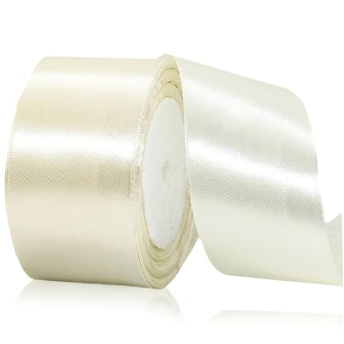 1 Roll weiße Creme Ribbo, 2 Zoll x 25 Meter Elfenbeinband Polyester Creme Ribbon Stoff Satinband für Geschenkverpackung, Weihnachtsdekoration, Kunsthandwerk, Haarbögen, Kränze von Veesper