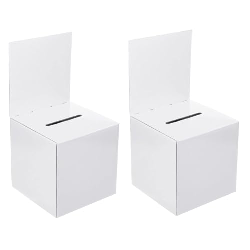 2pieces Voting Box mit Slot, 6x6x6 Vorschlag ＆ Spendenbox, weiße Karton -Verlosungsticketkasten mit abnehmbarem Header, Stimmzettel für das Sammeln, Sammeln von Karte, Abstimmungswettbewerb von Veesper