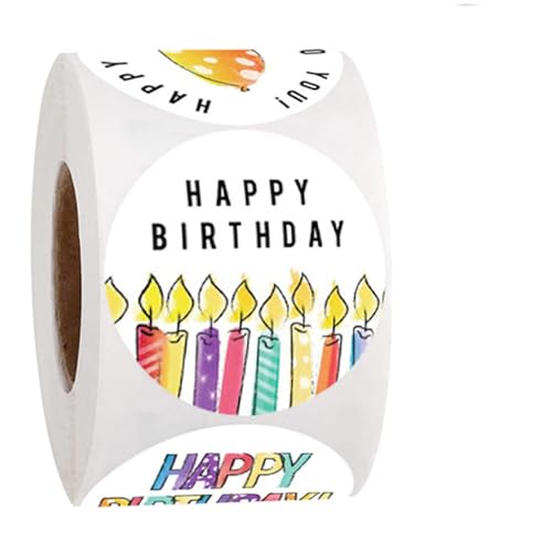 500pcs/Roll Birthday Sticker Roll, niedliche Umschlagaufkleber für Geburtstagskleber Runde Aufkleber Roll personalisierte Aufkleber Etiketten für Geburtstagsfeiern Feiern Sie Geschenkdekoratione von Veesper