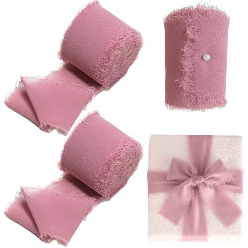 Burgund -Band, 3 Brötchen 2in x 5yard Fringe Chiffon Ribbon, Cuttable Bouquet Ribbon, ausgefranste Randbänder für Handwerk, Geschenkverpackung, Blumenstrauß, Hochzeitseinladung, Stil 2 von Veesper