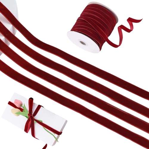 Red Velvet Satin Ribbon 50 Yard x 1 cm Einzelgesichts -Samtband -Vintage -Satin -Band Retro Samt verdrahtete Band Dekorative Bandbon Party Gefälligkeiten für Geschenkverpackung, Hochzeit, Dase u von Veesper