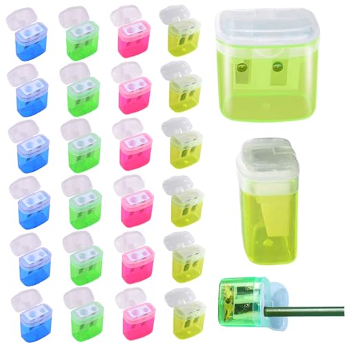 Veesper 24pcs Bleistiftspitzer Masse mit Deckel 2x2x1 '' Manual Bleistiftschärfer mit zwei Größen Plastikstiftstiftspitzer Handheld für Kinder, Schüler, Lehrer und Künstler von Veesper