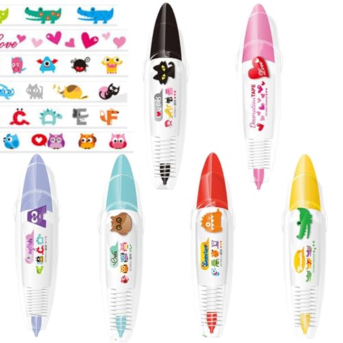 Veesper 6 PCs Korrekturstift, Cartoon Muster Tape Stift, süße DIY -Spitzen -Dekorationsstifte, lebendige Muster Korrekturbandstift, dekorative Stifte Geschenk für Kinder und Erwachsene von Veesper