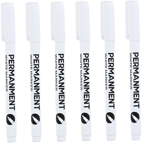 Veesper 6pcs weiße Marker-Stiftöl-Basis weißer Farbe Stift 1mm Schnelltrocknungsfarbe weißer Stifte wasserdichtem Weißausgang Dauerhafte Lackmarkierungen für Holz, Metall, Stoff, Kunststoff und Glas von Veesper