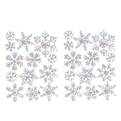 Veesper Snowflake Weihnachtsaufkleber, 2 Blech prismatischer Sonnenfänger Schneeflockenaufkleber, Schneeflocken Weihnachtsfenster Klinge, Nicht klebrig von Veesper