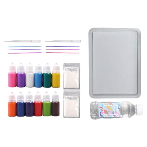 Veesper Wasserbasis Malerei Marmoring Kit für Kinder, DIY 12 Farben Wasser Marmonfarbe für Kinder Marmor-Kit Kinder Farbe Wasserkunst Werkzeug für Papier von Veesper