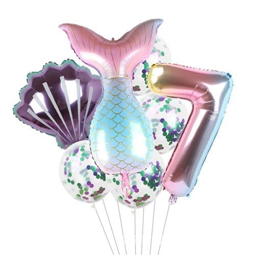 Meerjungfrau-Party-Ballon-Set - Meerjungfrau Luftballons Geburtstagsdekoration | Meerjungfrauenschwanz-Luftballons, Folienballons unter dem Meer für Mädchen, 7 Stück Veeteah von Veeteah
