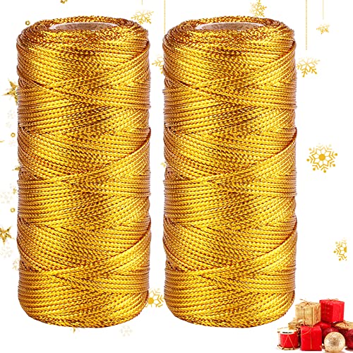 2 Rolle Gold Metallic Kordel, Vegena 1.5MM Metallic Schnur Goldkordel zum Basteln Nicht Elastisch Verpackungsschnur, DIY Bastelschnur zum Handwerk Geschenkverpackung, 200M von Vegena