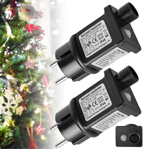 2 Stück 31V 6W LED Timer Netzteil: 8 Modi Lichterkette Netzteil Adapter mit Timer Funktion, IP44 Wasserdicht Adapter Trafo, LED Niederspannungs Transformator für Weihnachtsbeleuchtung, Lichterkette von Vegena