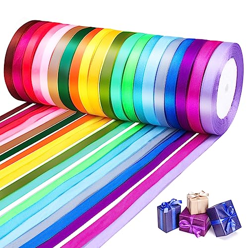 20 Farben Geschenkband, 10mm x 22m Satinband, Schleifenband Seidenband Stoffband Geschenke Dekoband für Hochzeit, Geburtstag, Geschenkverpackung von Vegena