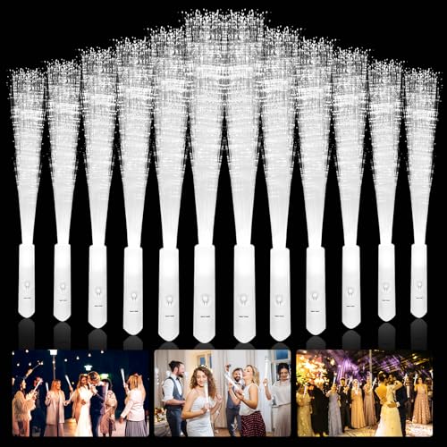 LED Leuchtwedel Set, 36 Stück Glasfaser Leuchtstäbe, LED Leuchtstäbe Hochzeit Glasfaserlampe, Weiß Leuchtstab, LED Hochzeit Leuchtwedel 3 Modi, Leuchtwedel Hochzeit für Hochzeit Partys Konzert (Weiß) von Vegena