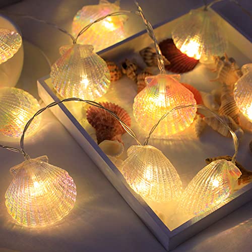 Muschel Lichterkette,Led Lichterkette Innen 4.5M 30LEDs Warmweiß,Festive Lights Batteriebetriebene 8 Modi,Fee Lichterketten Schlafzimmer für Tisch Garten Badezimmer Hochzeit Party Deko Maritime Deko von Vegena