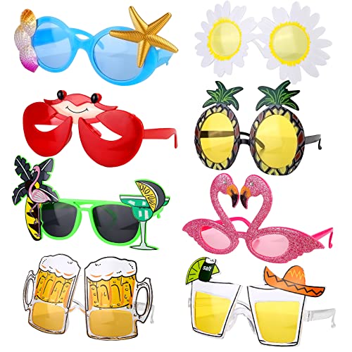 Vegena Party Brille, 8 Stück Lustige Brille Hawaii Tropische Sonnenbrille Luau Partybrillen Lustige Sonnenbrille Kostüm Party Sonnenbrille für Strand Thema Dekoration, Party Zubehör, Foto Requisiten von Vegena