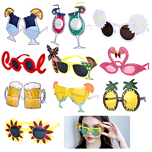 Vegena Partybrille Party Sonnenbrille Lustige Brillen 10 Paar Party Brille Faschingsbrille Tropische Party Sonnenbrille, Hawaiianisches Partybrillen Set für Sommerpartys Zubehör, Foto Requisiten von Vegena