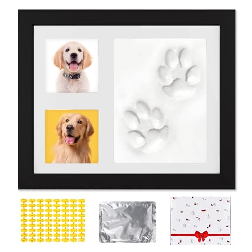 Vegena Pfotenabdruck Set Hund und Katze, 3D Gipsabdruck Set, Bilderrahmen und Pfotenabdruck-Set, Holz Bilderrahmen, Heimdekoration, Geschenke, Wanddekoration von Vegena