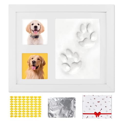 Vegena Pfotenabdruck Set Hund und Katze, 3D Gipsabdruck Set, Bilderrahmen und Pfotenabdruck-Set, Holz Bilderrahmen, Heimdekoration, Geschenke, Wanddekoration (Weiß) von Vegena