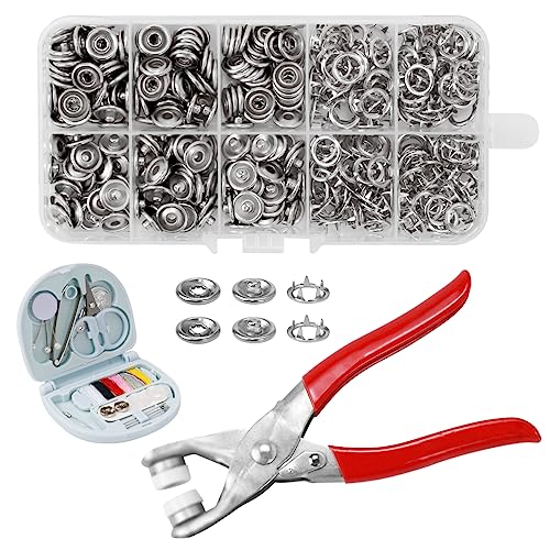 Veiteibe 100 Stück Druckknopf Set, Metall Druckknöpfe Set Mit Zange, 9.5mm Knöpfe Jersey Snaps, Nahtlose Druckknöpfe für DIY Basteln Kleidung Taschen von Veiteibe