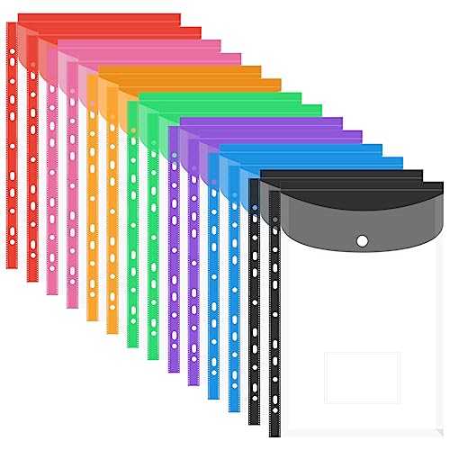 Veiteibe 14 Stück Dokumentenmappe A4 zum Abheften - A4 Dokumententasche Mit Tasche mit Knopf und Lasche, Sammelmappen für Dokumente Organisieren 7 Farben von Veiteibe