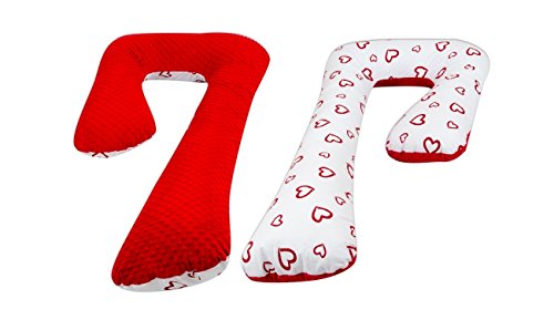 Velinda Schwangerschaftskissen Ruhekissen Kuschelkissen Seitenschläferkissen 7-Kissen (Muster: rote Herzen -rot) von Velinda