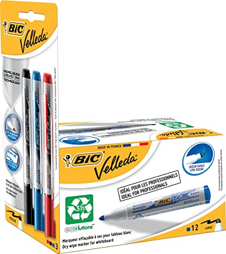 VELLEDA 942235 – Pack von 12 Marker Whiteboard und 3 Vorbehalte Tintenpatrone, Blau von BIC