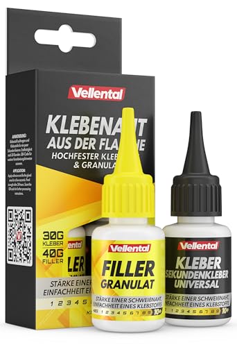 Klebenaht aus der Flasche - 2K Sekundenkleber extra stark mit Filler (XXL Packung) - Profi Schweißnaht Kleber für Plastik, Kunststoff, Holz, Metall, GFK, uvm. - Hitzebeständig & wasserfest von Vellental