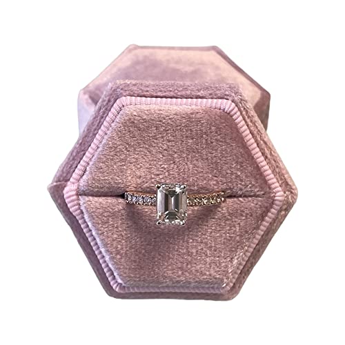 Verlobungsring-Box Premium 1 Schlitz Hexagon Ehering Schmuckschatulle Vintage Samt Schmuckschatulle für Verlobung & Hochzeit Zeremonie Samt-Ringbox für Schmuckdisplay & Aufbewahrung (Staubrosa) von Velvet Treasures