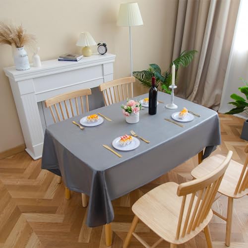 Velway Leinen Tischdecke, wasserdicht, rechteckige Tischtuch, abwischbar, 6 bis 8 Sitzer-Esstischdecke, waschbare Stofftischdecke für Küche, Party, Tablecloth (Dunkelgrau, 140x200cm) von Velway