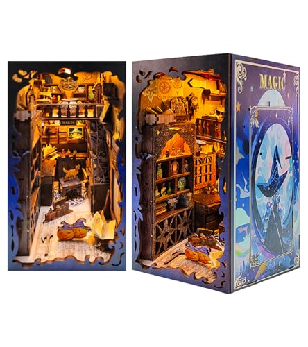 Veneibe Book Nook Kit für Erwachsene Harry Potter – Magischer Apotheker DIY Miniaturhaus Buchecken-Kits, 3D-Holzpuzzle, Bücherregale Dekor mit LED-Licht und Musik für Teenager und Erwachsene von Veneibe